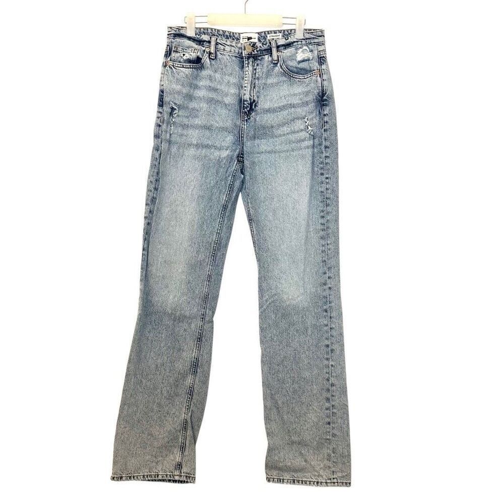 River Island Denim Specialist Distressed Straight Leg Jeans Light Blue Size 8
